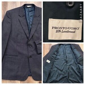 Pronto‎ Uomo Men's Gray Plaid Lambswool Blazer Jacket 50R